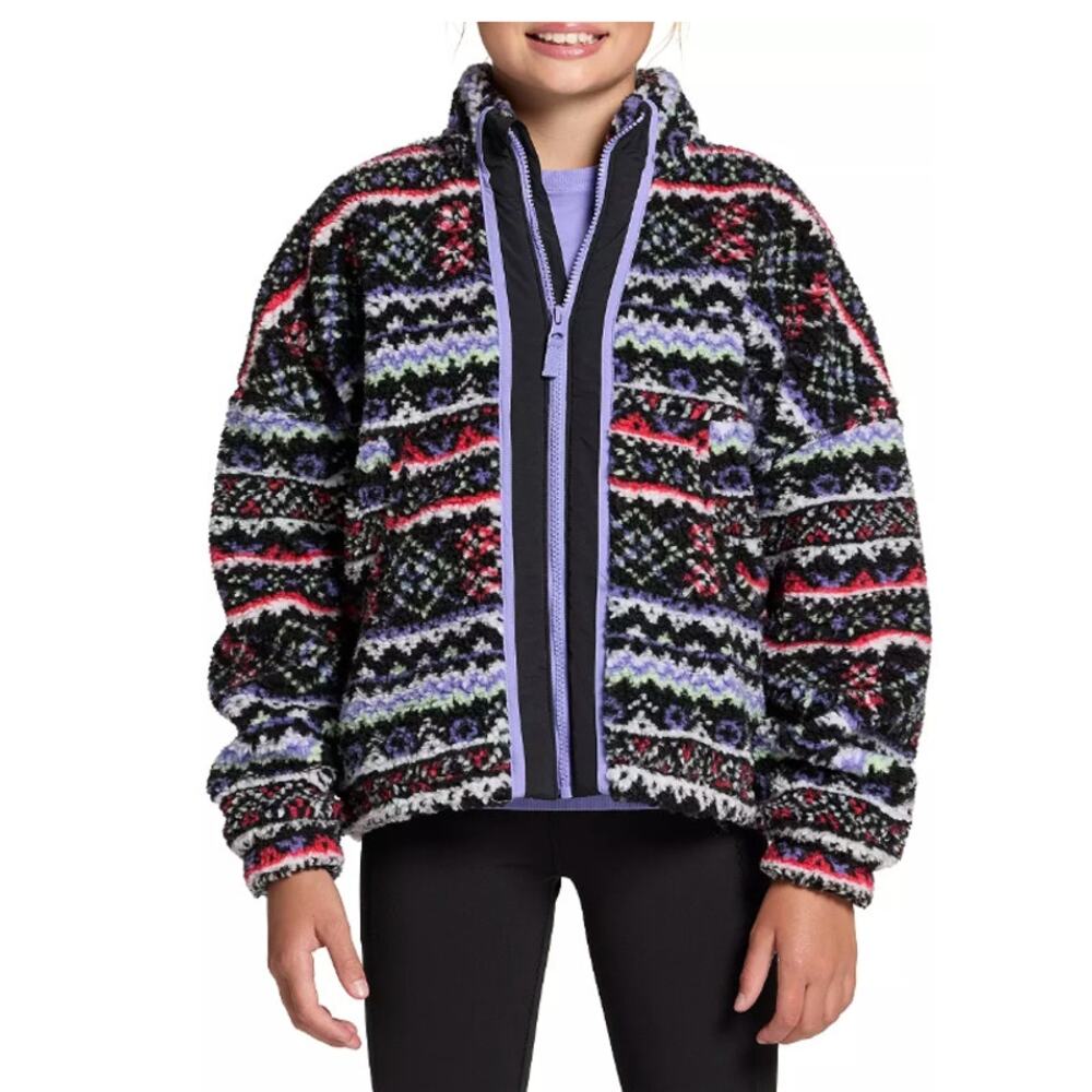 DSG Fleece Full Zip Jacket Girls Small (8-9) Funky Fair Isle High Pile $55